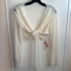 Women’s Cider Cream Ivory Lace Tie-Front Crop Top
